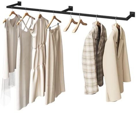 eSituro Perchero Pared, Riel Ropa Colgante, Barra Perchero Colgador, Tubo Metálico Rectángulo para Ropa, Estilo Industrial, para Pasill,o Cocina, Salón, Baño, 170 cm, Negro