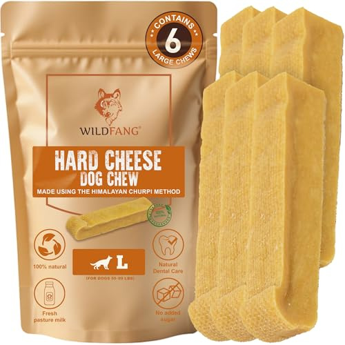 Wildfang® Yak-tugg, Stor för hundar 25–45 kg – Dentaltugg, hårdhet som Himalayansk yakost, Churpi-ostpinnar, hundgodis & träningsgodis för valpar, Ca 101 g, 6-pack