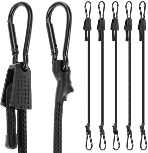 QWORK® Lot de 6 Extenseurs Réglables avec Mousqueton, 52 cm, Tendeurs Élastiques en Polyester et Latex, Résistants aux Intempéries