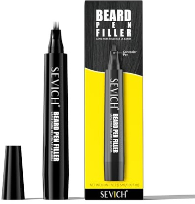 Sevich Crayon à barbe pour homme, colorant noir instantané, étanche 48 h et résistant à la transpiration, pointe à 4 dents pour une application sans couture, améliore tous les types de barbe avec un