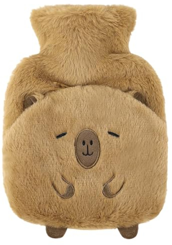 Borsa Acqua Calda 1L Capibara con Morbida Copertura – Peluche Carpincho 28×20cm, Rivestimento in Peluche Rimovibile Kaki, a Prova di Perdite e di Lunga Durata, Bambini e Adulti Contro il Dolore