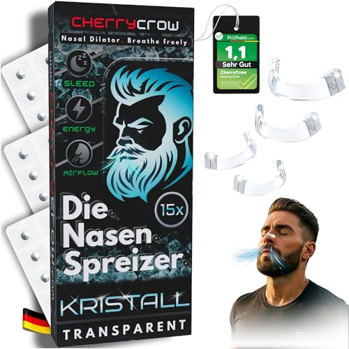 CherryCrow – Näsavskiljare | (15 stycken) magnetiska näsplåster för bättre andning och sömn – startkit, magnetremsa, nose dilator – kristallklar (startkit)