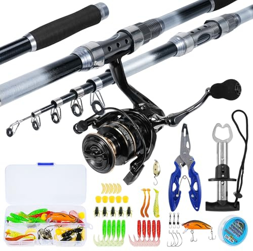Yaskyly 2.7M Telescopic Fishing Rod and Reel Combo Set Complete Fiberglass Travel Fishing Kit with 13+1 Bearings, Fish Controller, Pre-Spooled Line, Lure Pliers & Carrier Bag for Saltwater Freshwater