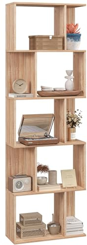 HOMCOM Librería de 5 Niveles, Estantería para Libros en Forma de S con 10 Estantes, para Sala de Estar, Dormitorio, Estudio, Oficina, 60x24x184,5 cm, Natural