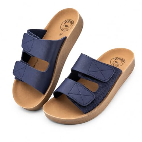 JOMIX Ciabatte Donna Estive con Stappo Anatomiche Pantofole Aperto da Casa Ortopedico Morbido Sandali Bassi Comodi per Interno ed Esterno ITD2211 Blu 40