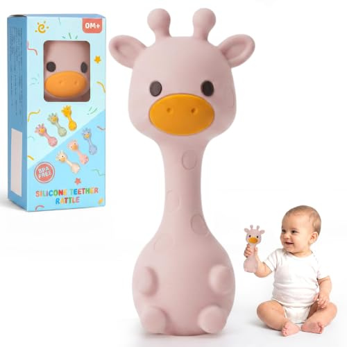Joyvity Teething Toys for Baby, Silicone Teether for Toddler Infant, Baby's Chew Toys, Baby Rattle Toys, BPA-Free, Boy Girl Shower Gifts Teething Relief, Sensory Toys for Baby 3 6 12 18 Months
