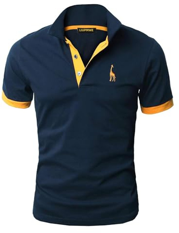 LIUPMWE Mens Polo Shirts Short Sleeve Giraffe Embroidery Golf T-Shirt S-3XL,XXL,Navy