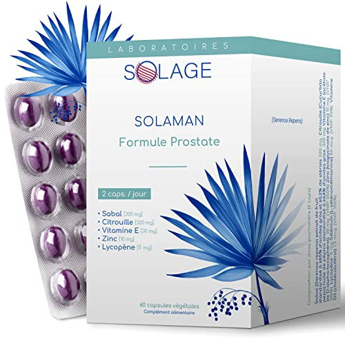 SOLAMAN Protection Prostate et Confort Urinaire. - Complément Alimentaire Palmier Nain et autres Actifs Naturels validés par 8 Etudes Cliniques - 60 capsules Vegan. Laboratoire français SOLAGE
