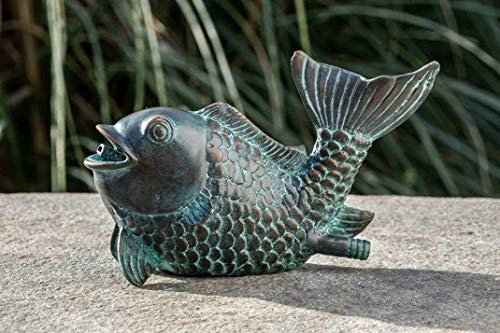 IDYL Bronze-Skulptur Fisch Fontäne | 11x6x18 cm | Tierfigur aus Bronze handgefertigt | Gartenskulptur oder Teich-Dekoration | Hochwertiges Kunsthandwerk | Wetterfest