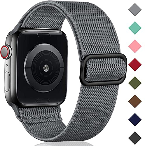 Oielai Solo Loop armband kompatibelt med Apple Watch 42 mm, 44 mm, 45 mm, 49 mm, sportband, flätat nylonband, justerbart för iWatch SE serie 8/7/6/5/4/3/2/1, 42 mm/44 mm/45 mm, grått