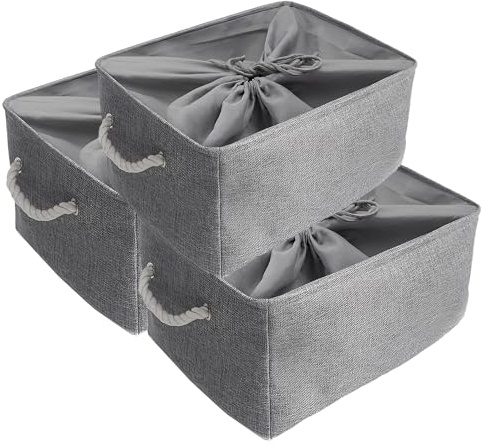 Mangata Super Grande Set di Cesti di Stoccaggio in Tessuto 50 x 40 x 30 cm, 3 scatole di stoccaggio Pieghevoli per scaffali, Armadio, Guardaroba (Grigio, XXL)