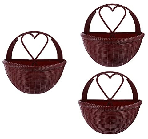 BESTonZON 3Pcs Handmade Woven Hanging Basket Wall Fence Hanging Planter Natural Wicker Rattan Flower Basket for Wedding Wall Decor Brown