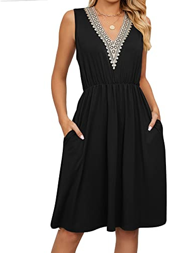TEERFU Womens Sleeveless Dress Wrap V Neck Summer Casual Swing Sundress Beach Short Dresses with Pocket