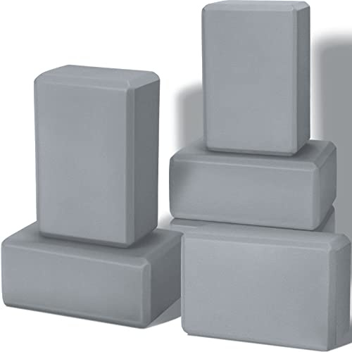 Wettarn 6 Pack Yoga Blocks 9 x 6 x 4 Inch EVA Foam Lightweight Non Slip Yoga Props for Pilates Stretching Meditation(Gray)