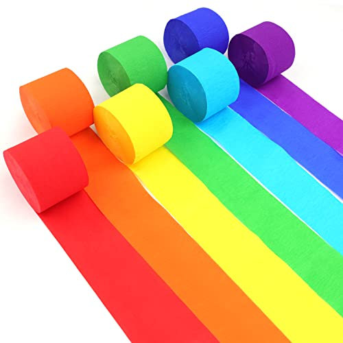 Towviy Krepppapier Bunt,7er Set Regenbogen Krepppapier Band 4.5cm x 25m Party Kreppbänder DIY Papier Streamer für Hochzeit Party Feier Dekoration
