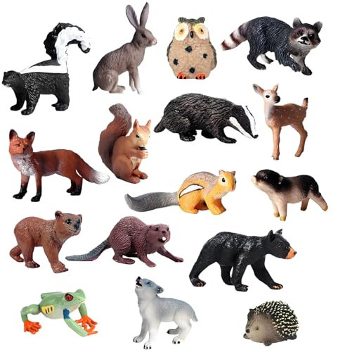 LANSKYLAN 16 Stück Tierfiguren Wald Spielfiguren Tiere Set mini Figuren Waldtiere Spielzeug Waldtierfiguren Waldtiere Figuren Miniatur Tiere Figuren Set für Kinder Weihnachten, Wald Kuchen Topper