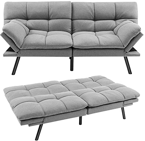 COSTWAY Divano Letto Convertibile, Schiuma di Memoria con Schienale e Poggiatesta Regolabili, Schienale Regolabile in 3 Posizioni, Multiuso e Moderno, per Camera da Letto Salone Balcone (Grigio)