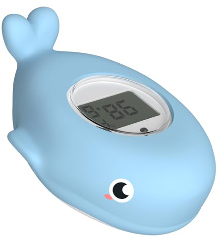 BIGKEYEOY Bath Thermometer Newborn, Room and bath thermometer, Fast and Accurate Water Reading with Mute Alarm, Digital Floating Bathtub Thermometer (Whale)