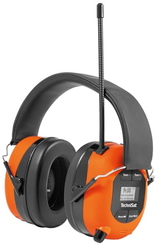 TechniSat STEREOMAN DAB+ OD – kabelloser Stereo DAB+/FM Bluetooth-Kopfhörer (DAB+/UKW Radioempfang, Kurze Antenne, Integriertes Mikrofon, Kapselgehörschutz, für den Außeneinsatz) orange/schwarz