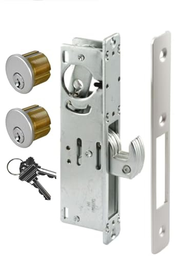 bzijaslle Storefront Door Mortise Lock,Commercial Door Lock,Double Keyed Cylinder Lock Set,in Aluminum 1-1/8 Backset (Hook Lock Tongue)