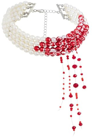 Collar de Perlas con Sangre, Ajustable para Mujer - Accesorios de Halloween y Carnaval