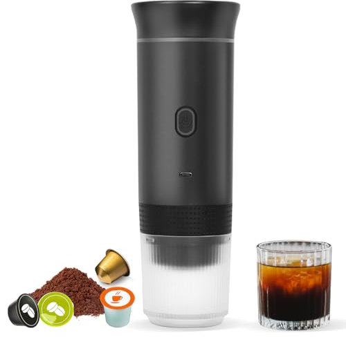 Umisu 3-in-1 Portable Coffee Machine Wireless, Espresso Coffee Maker for Small & Large Capsules, Ground Coffee Self Heating Capsules Pods Espresso for Home Office Car RV Camping Hiking Travel, Black
