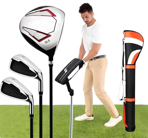 Set Completo di Mazze da Golf, Set di Mazze da Golf per Mano Destra, 4 Pezzi Include Driver da Golf in Titanio, Ferri 7/S, 1 legni da Fairway e Putter, con Sacca da Golf, per Golfisti da Uomo Sport B