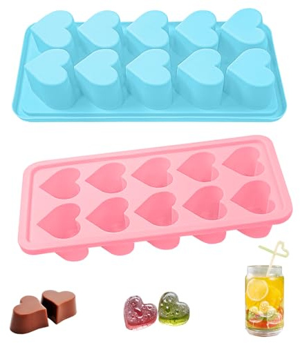 XNJIHWA 2 Piezas Molde de Cubitos de Hielo de Corazón Bandeja de Cubitos de Hielo Silicona Cubitera con Forma de Corazón para Cócteles,Whisky,Vino,Zumo,Chocolate