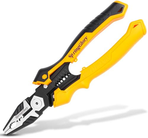 SPRINGGLORY 7-in-1 Linesman Pliers,9 inch Multipurpose Combination Pliers with Wire Stripper/Crimper/Cutter/Brake Cable Stripper Function, Heavy Duty Side-Cutting Pliers.