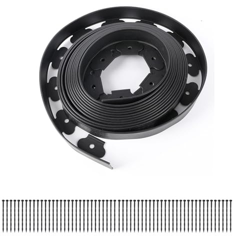 Bordo per Aiuole da Giardino 10 m con 60 Picchetti – Bordura per Prato in Plastica Flessibile, Altezza 10 cm – Separatore per Aiuole e Vialetti, Nero
