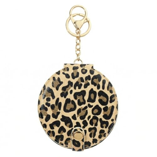 YIPFEN 1 x Specchio ingranditore da viaggio portatile in pelle PU Specchio professionale a doppia faccia Design con stampa leopardata Compatto e portatile Ideale per ritocchi