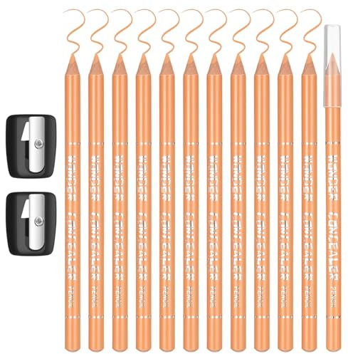 12Pcs Barber Pencil with 2 Sharpener Beige Magic Hairline Pencils Set Beard Guide Pen Barber Pencil for Lineup Beards Hair Makeup Design for Men