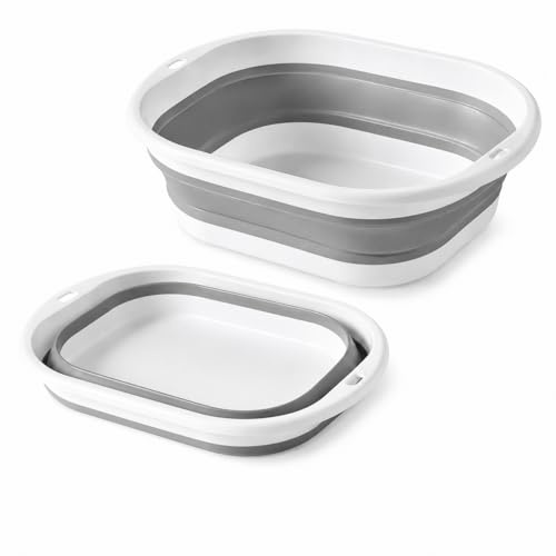 Admygo Collapsible Washing Up Bowl 5L, Portable Foldable Silicone Hand Wash Basin, Space Saving Camping Sink for Travel, Kitchen, Home (Grey, Medium)