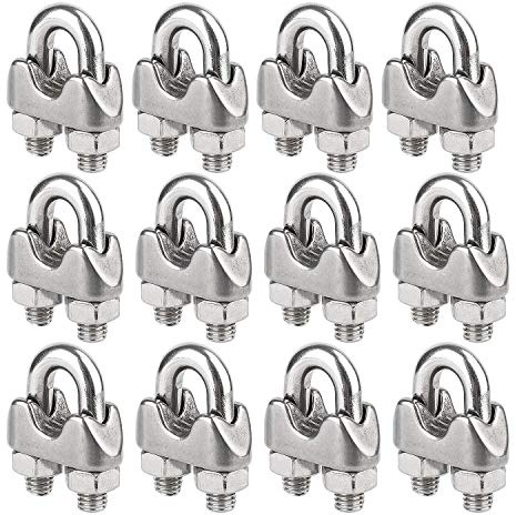 Wire Rope Clip Cable Clamp 304 Stainless Steel U Bolt Saddle Fastener M4 for Ø 4mm (5/32) Wire Rope Cable, Pack of 12, by Hyber&Cara