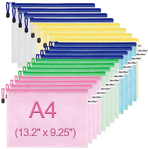 MerryNine Zipper Pouch Document Bag(5 Colors 20 Pack) Letter Size Waterproof Document Pouch for School Office Supplies Cross Stitch Organizing Storage