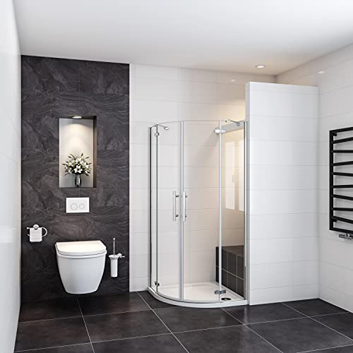 Box Doccia Semicircolare alto 195 cm Doppia Porta Battente 80x80 cm Vetro Temperato Easyclean da 6 mm Barra Stabilizzatrice e Telai in Cromo Lucido