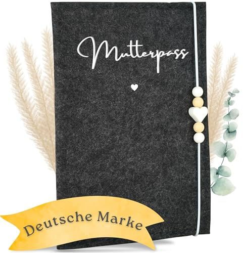 MAHEWA® Funda para pasaporte de maternidad hecha a mano de tela de fieltro para pasaporte de maternidad alemana, antracita, Mutterpasshülle Mutterpass, Minimalista