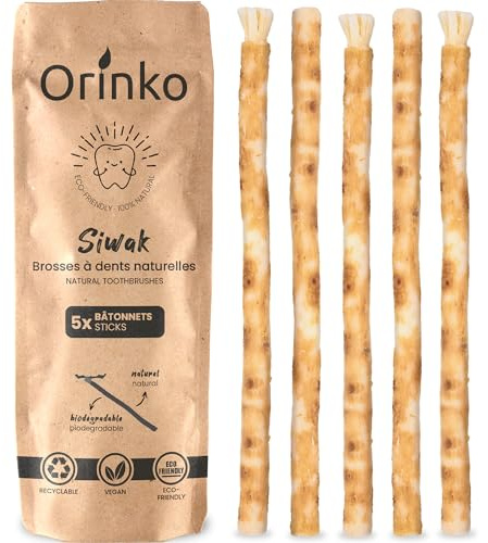 ORINKO® Miswak Natural x5 - Siwak Cepillo de Dientes Ecológico para Blanqueamiento Dental - Raíz de Salvadora Persica para Higiene Bucal - Alternativa Cero Waste y Vegana