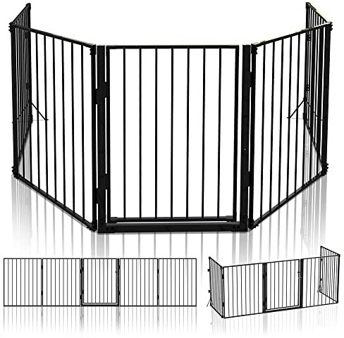 VOUNOT Barrera de Seguridad para Perros, Valla de Seguridad 5 Piezas, Rejilla de Protección de Chimenea Montaje Flexible, 300 x 75 cm, Negro