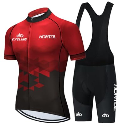 HOMTOL Cykeltröja set herr långärmad kortärmad cykelkläder cykeltröja triathlon kostym herr cykeltröjor andas elastisk snabbtorkande tröja cykling MTB, Rödsvart, M