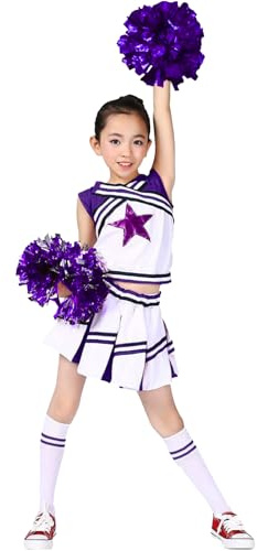 LOLANTA Mädchen Karneval Kostüm, Cheerleader kleid mit Pompoms und Socken, Mittelschule Cheerleading Uniform, Violett, 11-12 Jahre, 160