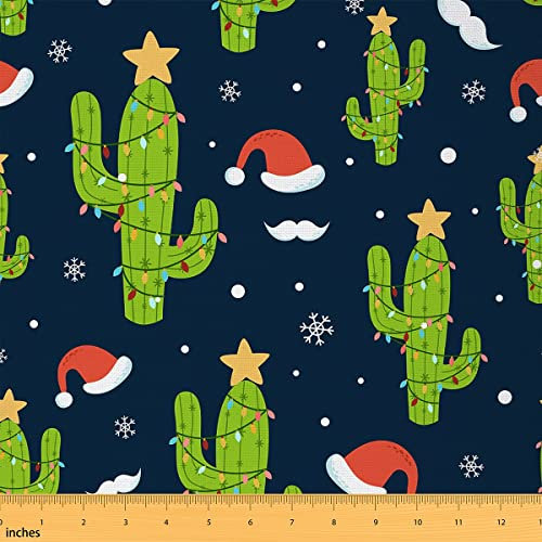 Kaktus Stoff Meterware Weihnachts Karikatur Santa Hat Polsterstoff Weihnachten Schneeflocken Botanischer Dekostoff Weißer Bart Drinnen Draußen Stoff Rot Grün Wasserdichter Stoff 920 x 150 (HxB)