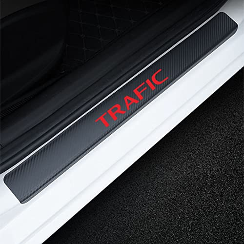 EAGLEG 4 Piezas Pegatina para Umbral de Coche para REN-Ault Trafic, Película Protectora Estribos Fibra Carbono Autoadhesivo Puerta Guardias del Borde Decoración Accesorios,Red