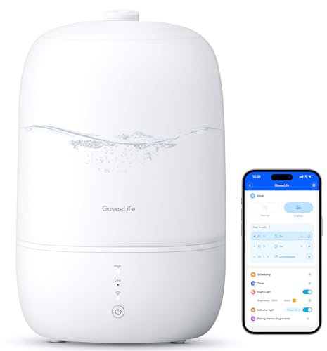 GoveeLife Humidifier for Bedroom, 3L Top Fill Cool Mist with WiFi Humidity Control, Oil Diffuser, Auto Shut-Off, Home, Baby, Plants, Work with Alexa