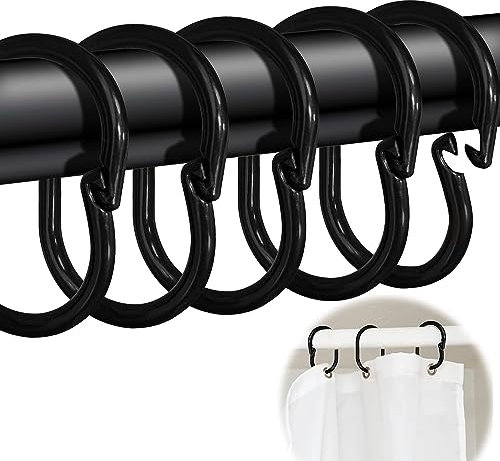 YKKJ 50 Pezzi Anelli Tenda Doccia Plastica，Ganci per Tende da Doccia in Plastica，per Aste Doccia e Finestre del Bagno.Nero（4.2cmX6.3cm）
