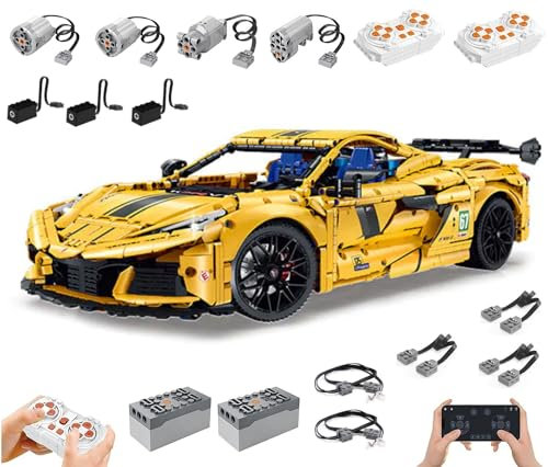 Technik Auto für Corvete C8, Mit Motor Set und LED Licht, 1:8 Groß Automodell Bausatz, 3788 Teile Klemmbausteine Auto MOC Set, Kompatibel mit Corvete Technik