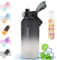 MOMSIV Trinkflasche 2L, 2 Liter Große Sport Wasserflasche mit Strohhalm und Früchtebehälter und Zeitmarkierungen, Auslaufsicher BPA-Frei Sportflasche für Fitness, Camping, Outdoor, Yoga, Schwarz Grau