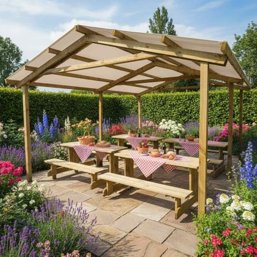 Pergola Carport in legno 400x550 cm, in pino impregnato, Made in Italy