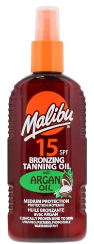 Malibu Sun SPF 4 Bronzing Tanning Oil Spray with Argan Oil, Hydrating Body Tanning Oil for Natural Golden Tan, Water Resistant, 200ml