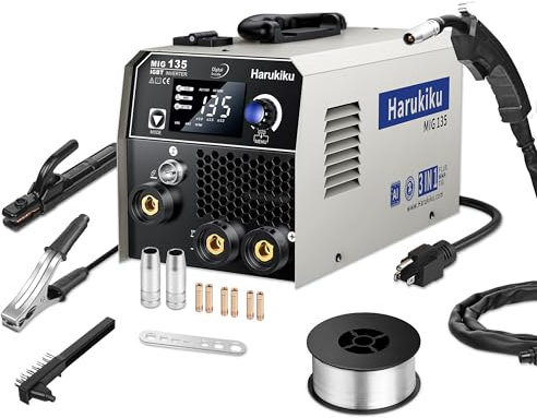 Harukiku135 Soldador de Hilo sin Gas, Máquina de Soldar 3 en 1 Multiproceso (Flux MIG/MMA/Lift TIG) con Avance Sincronizado, Inverter IGBT Compacto para Profesionales y Aficionados